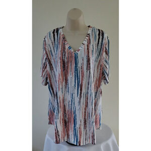 MOSHU Women's Multi-color Geometric Print V-neck Knit Top/Tunic-Sz 3XL NEW!